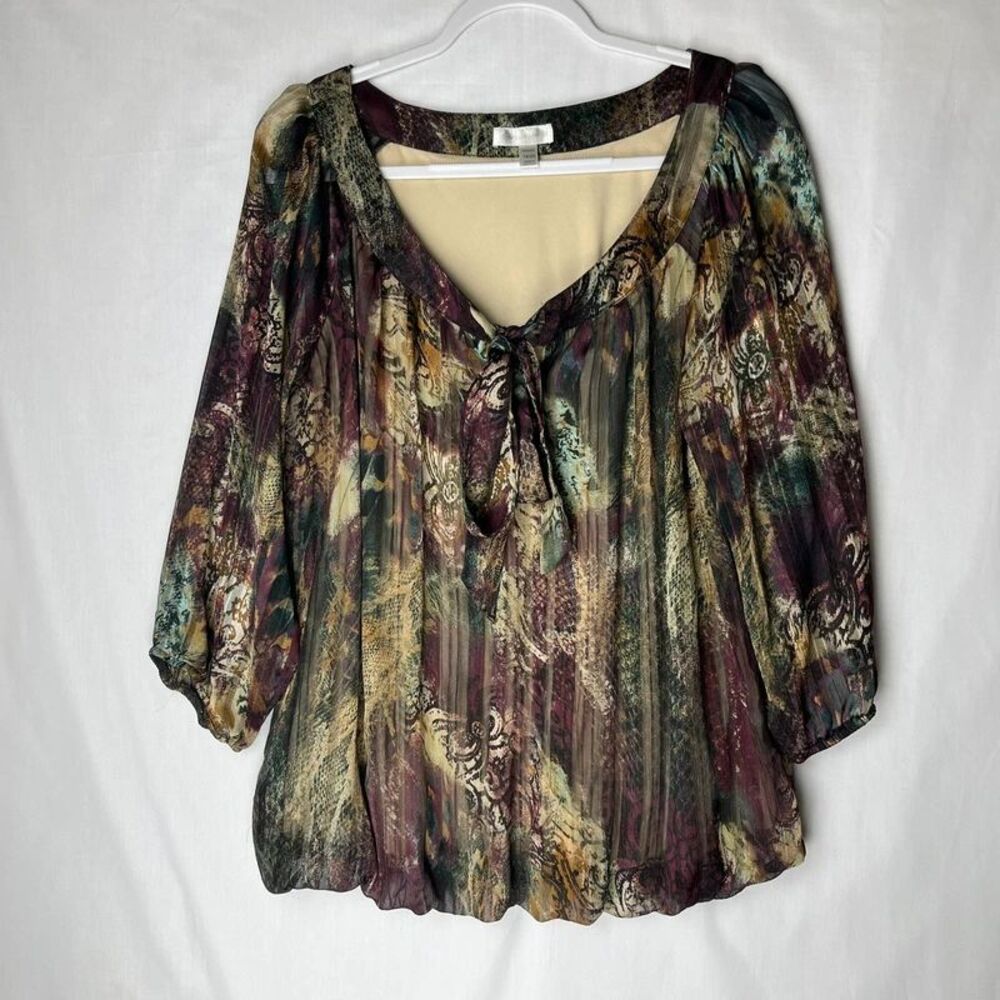 Dressbarn Blouse Size 18/20 Bubble Hem Boho Snake Paisly Abstract Artsy Print